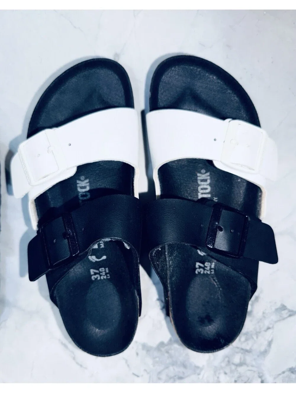 Birkenstock Arizona Split Black White Two Tone Sandals Women’s EU 37 US 6-6.5